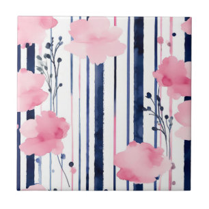 Modern Striped Floral Pattern Ceramic Tile