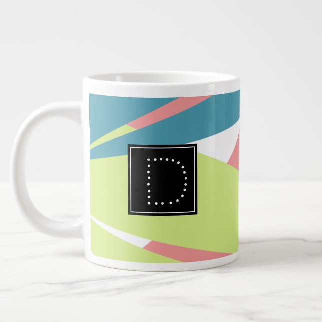 Modern Striped Geometrical Pattern Monogram Large Coffee Mug (Left)