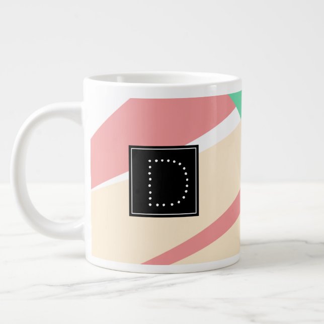 Modern Striped Geometrical Pattern Monogram Large Coffee Mug (Left)