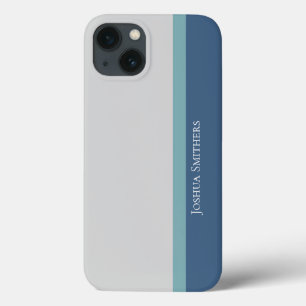 Modern Striped Gray, Teal, & Blue iPhone 13 Case