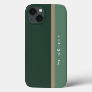 Modern Striped Green & Khaki Brown Color Block iPhone 13 Case