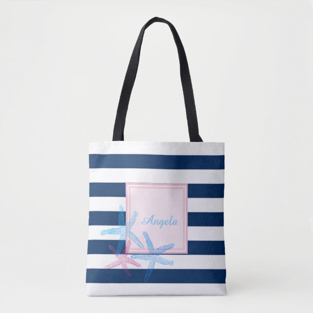 Modern Striped, Hawaii Hibiscus -Personalised Tote Bag (Front)