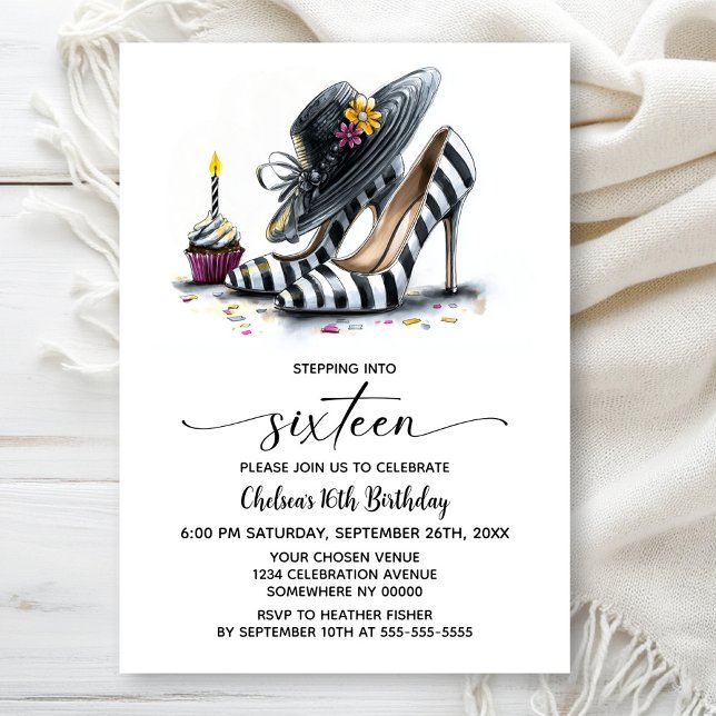 Modern Striped High Heel Shoes 16th Birthday Invitation (Creator Uploaded)