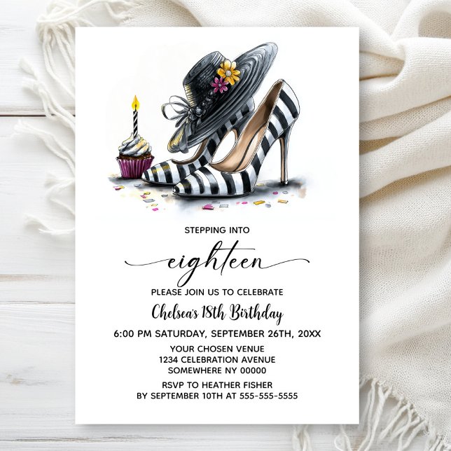 Modern Striped High Heel Shoes 18th Birthday Invitation (Creator Uploaded)