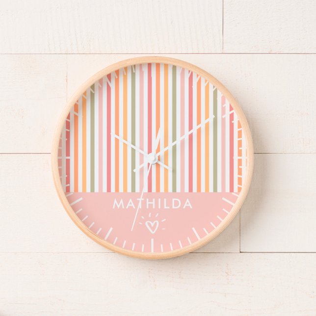 Modern striped kids room clock (nursery or kids room wall clock with name)