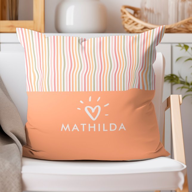 Modern striped kids room cushion (striped throw pillow with name)