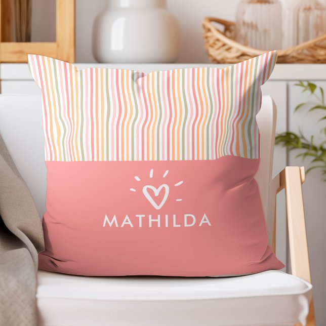 Modern striped kids room cushion (striped throw pillow with name)