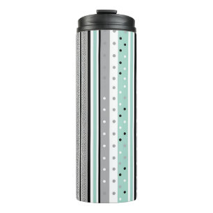Modern Striped Mint Green and Grey  Thermal Tumbler