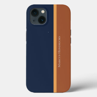 Modern Striped Navy, Gold, & Bronze Colour Block iPhone 13 Case