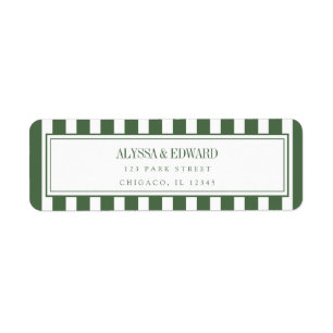 Modern Striped Olive Green Custom Names Wedding Return Address Label