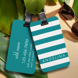 Modern Striped Pattern Custom Name - Blue White Luggage Tag<br><div class="desc">Rugby Stripes - A preppy pattern with bold stripes and a monogram of your first or last name. If your art still needs to be adjusted,  click on the Customise This button. This will take you to a design area where you can move things around and even change fonts!</div>