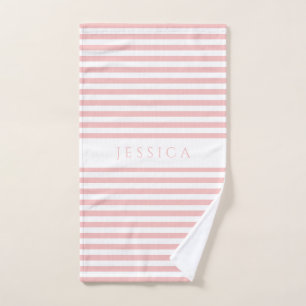 Modern Striped Pattern Pink Bath Towel Set