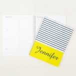 Modern striped pattern planner<br><div class="desc">Modern white,  blue and yellow striped pattern with custom name</div>
