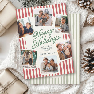 Modern Striped Photo Collage Warm Colours Happy Holiday Card