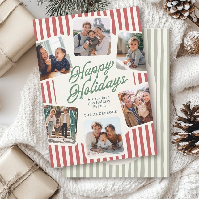 Modern Striped Photo Collage Warm Colours Happy Holiday Card (Creator Uploaded)