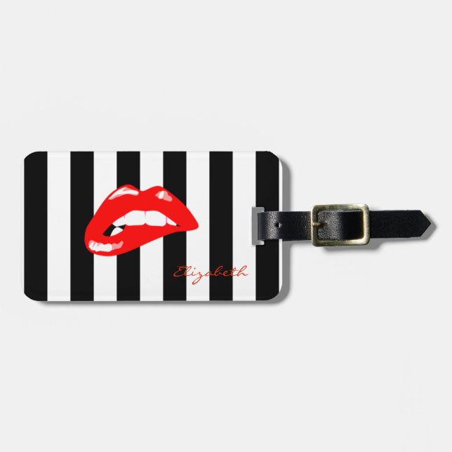 Modern Striped -Red  Lips,Personalised Luggage Tag (Front Horizontal)