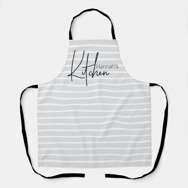 Modern Striped Script Personalised Apron (Front)