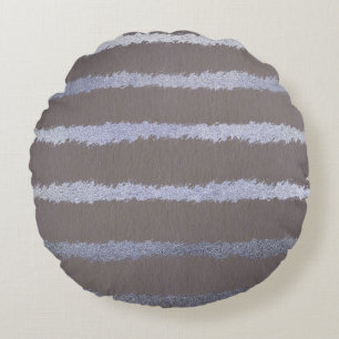 Modern striped silver and grey taupe metallic look round cushion
