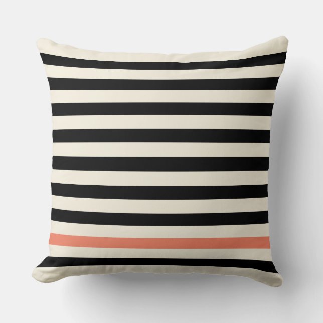 Modern Striped Throw Pillow in Black or Any Colour (Front)