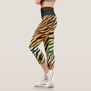 Modern Striped tiger skin Print big cats feline a Capri Leggings