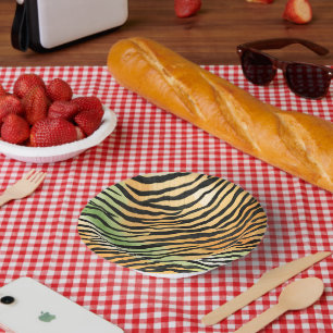 Modern Striped tiger skins Print big cats feline a Paper Plate