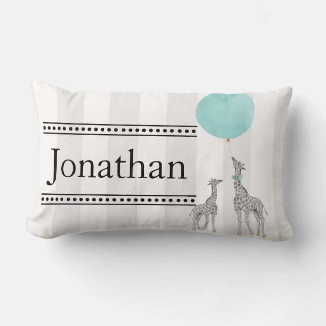 Modern Stripes and Giraffes Nursery Pillow (Front)