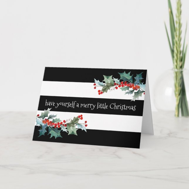 Modern Stripes and Holly Christmas Card (Front)