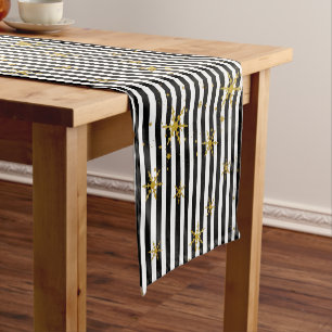 Modern Stripes and Snowflakes Holiday Table Runner