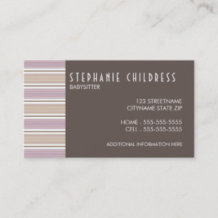 Modern Stripes Babysitting Business Card in Plum