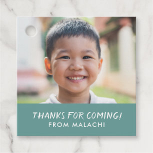Modern Stripes Birthday Photo Thank You Teal Favour Tags