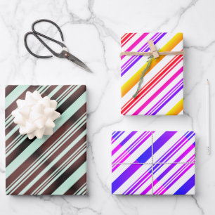 Modern stripes blue brown red pink purple yellow wrapping paper sheet