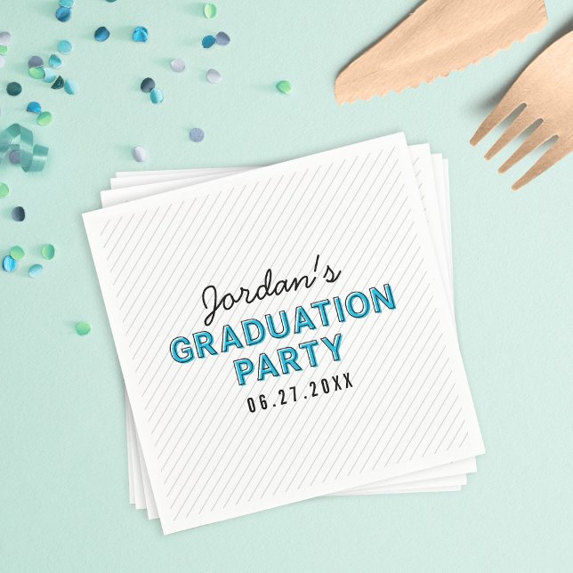 Modern Stripes Blue Graduation Party Napkin (Creator Uploaded)