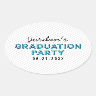 Modern Stripes Blue Graduation Party Oval Sticker