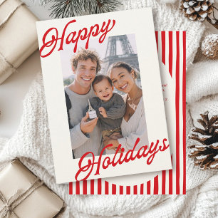 Modern Stripes Bright Red Minimalist Happy Holiday Card