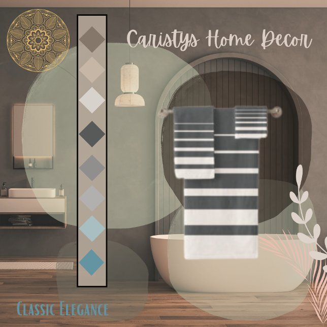 Modern Stripes Charcoal Grey and Buttercream  Bath Towel Set (Creator Uploaded)