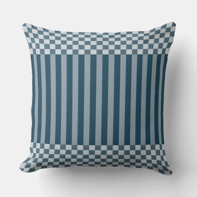 Modern Stripes & Chequered Pattern Blue Cushion (Front)