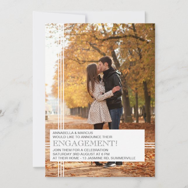 Modern Stripes Engagement Party Photo Invitation (Front)