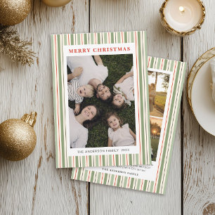 Modern Stripes Family Photo Collage Christmas Holiday Card