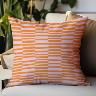 Modern Stripes Geometric Pattern Pink Orange Cushion