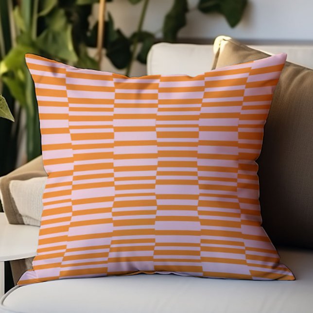 Modern Stripes Geometric Pattern Pink Orange Cushion (Creator Uploaded)