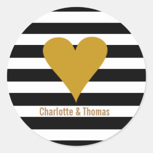 Modern Stripes Gold Heart Preppy Classic Round Sticker