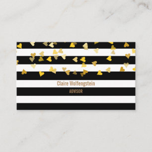 Modern Stripes Gold Hearts Professional Business Card