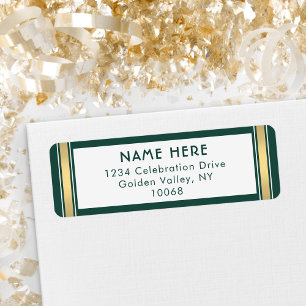 Modern Stripes Green Gold and White Return Address Label