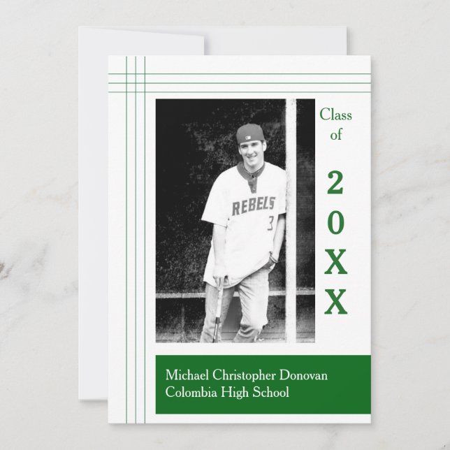 Modern Stripes Green - Graduation Announcement (Front)