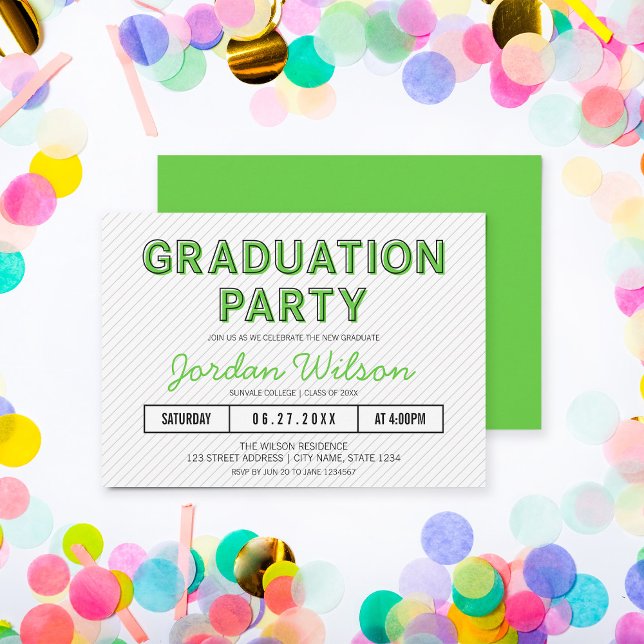 Modern Stripes Green Graduation Party Invitation (Creator Uploaded)