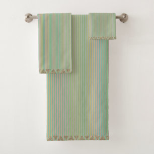 Modern Stripes Green Teal Peach Gold Bath Towel Set