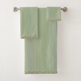Modern Stripes Green Teal Peach Gold  Bath Towel Set
