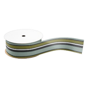 Modern Stripes Grey Green Blue Grosgrain Ribbon