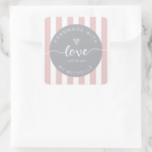 Modern Stripes Handmade With Love Monogram Square Sticker
