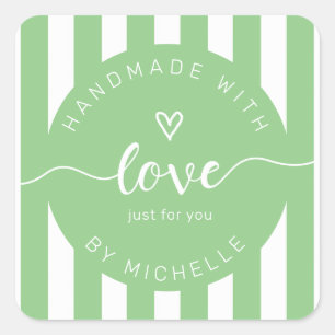 modern stripes handmade with love monogram square sticker